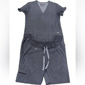Figs Scrub Set Womens High Waisted Zamora Joggers XS Casma Top XS Gray/Graphite